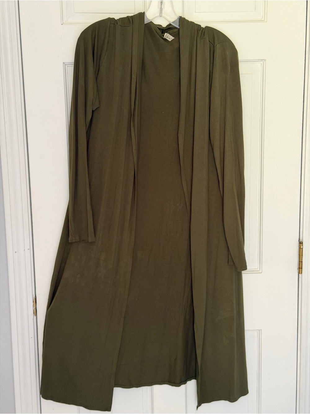 Olive Green Long Open-Front cardigan duster M